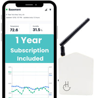 Smart home device with smartphone displaying weather app on a white background