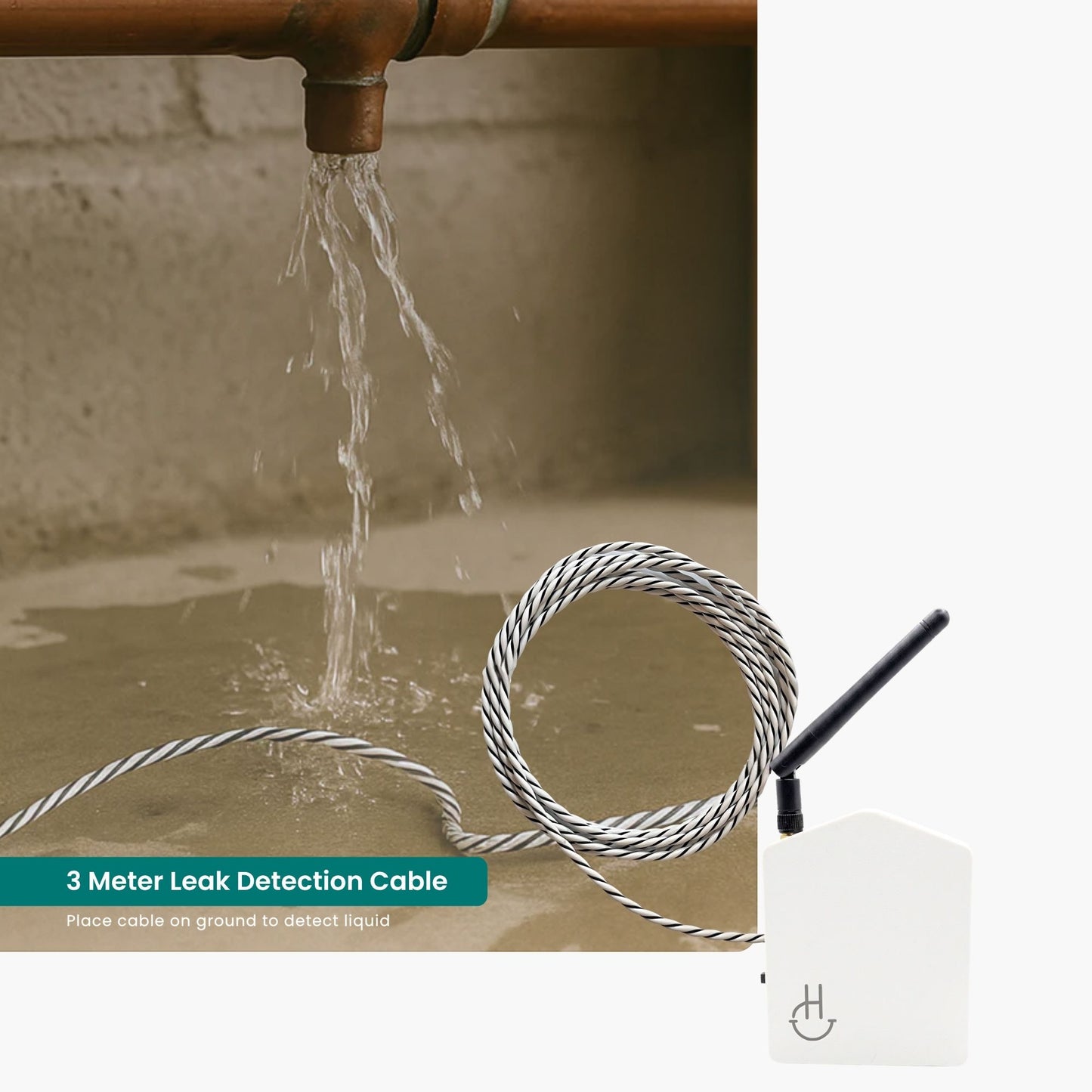 3 meter leak detection cable with water leakage on a concrete floor